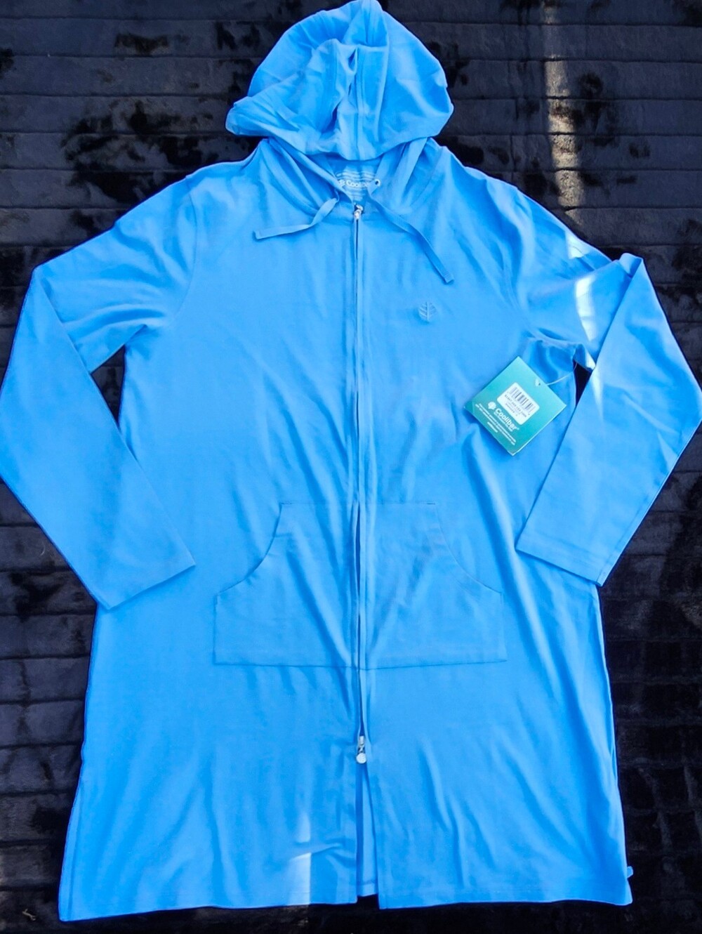 Coolibar Sun Protection Large Cabana Hooded Full Zip light blue UPF 50+